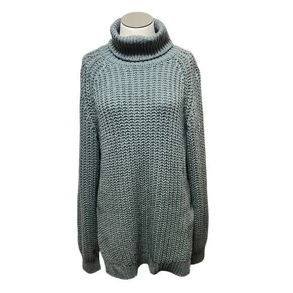 Shein Womens Green Chunky Cable Knit Oversize Turtleneck Tunic Sweater Sz M - Picture 1 of 11
